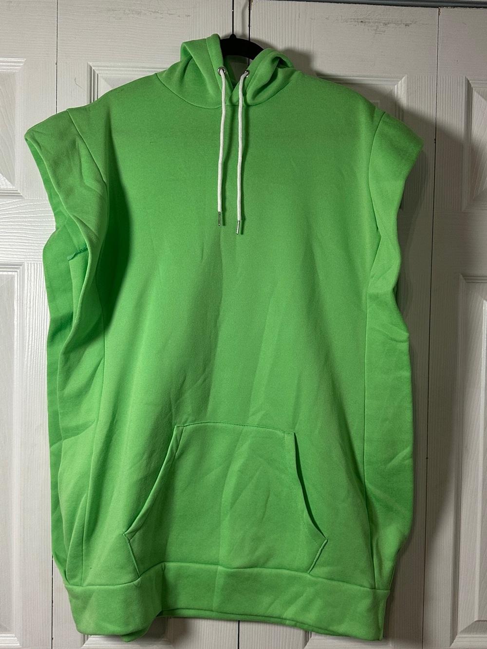 Neon Green Sleeveless Hoodie Dress with Kangaroo Pocket, size 2X